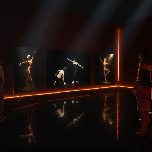 Sala de la exposición inmersiva Human Universe – The Experience con la pieza Más allá del movimiento