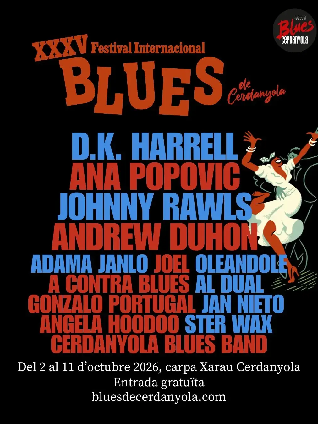 Cartell amb el programa complet de la 35a edicio del Festival de Blues de Cerdanyola