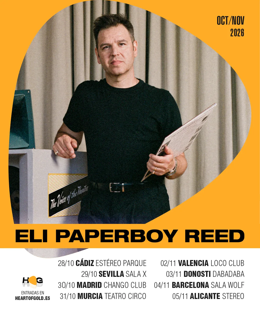 Cartel de la gira de Eli Paperboy Reed por Espa&ntilde;a, octubre y noviembre 2026